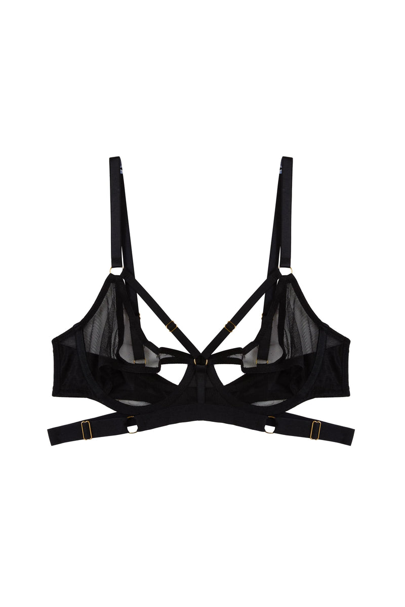 Alexa Black Mesh Overlay Thick Strap Bra