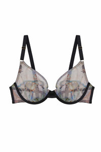 Renaissance printed sheer mesh bra with shoulder straps