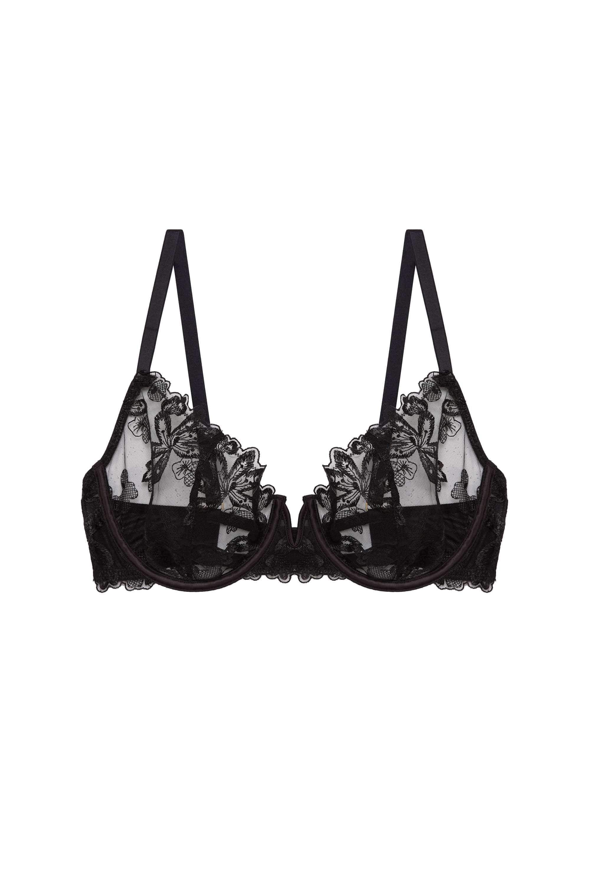 Eva Black Graphic Embroidery Balconette Bra