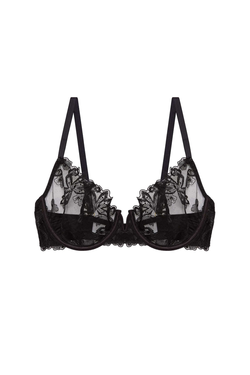 Eva Black Graphic Embroidery Balconette Bra