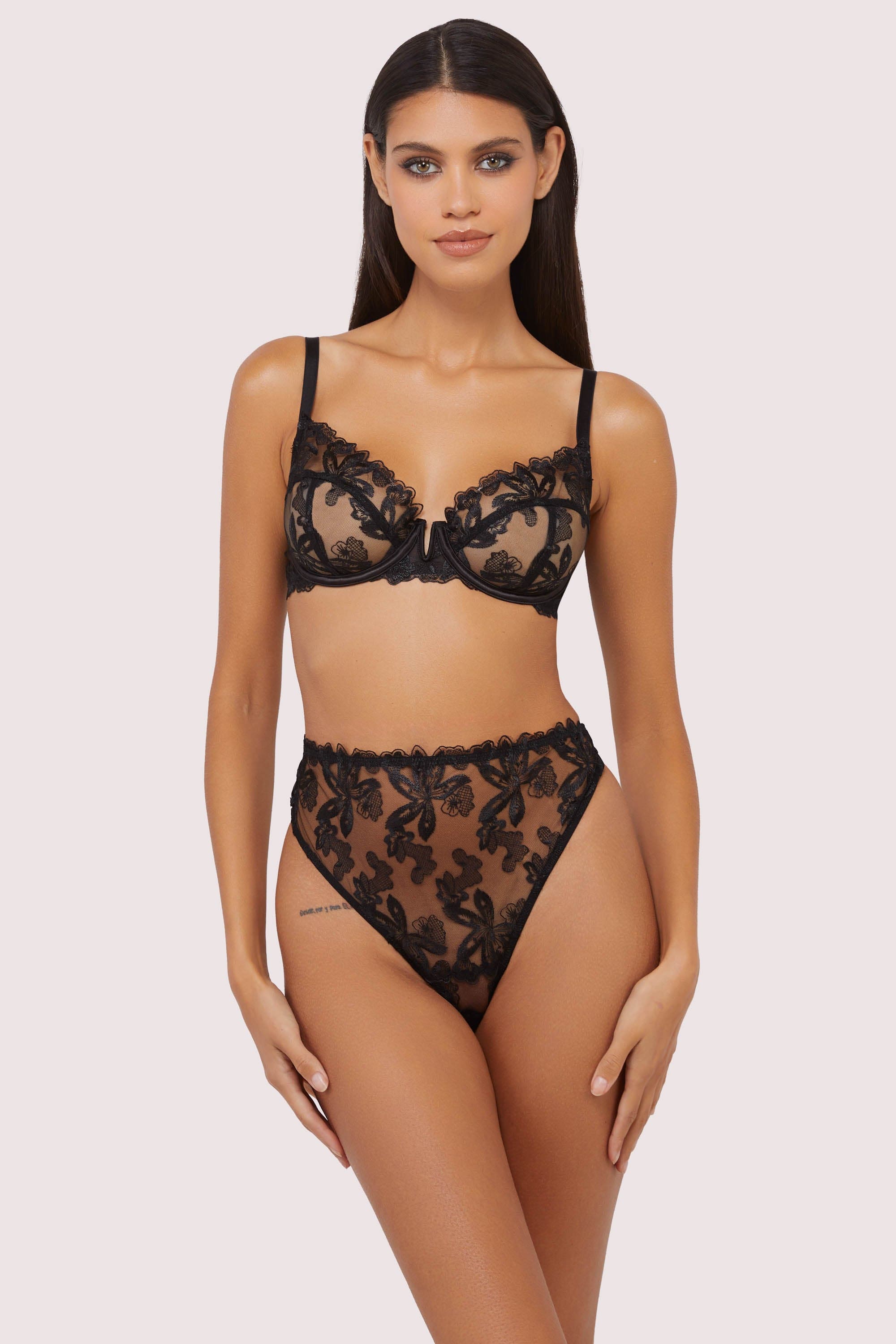 Eva Black Graphic Embroidery Balconette Bra