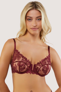 Eva Dark Cherry Graphic Embroidery Balconette Bra