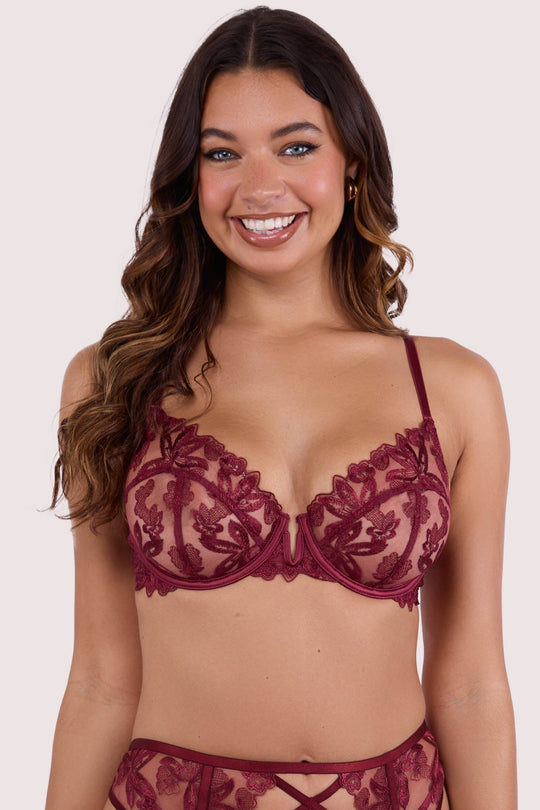 Eva Dark Cherry Graphic Embroidery Balconette Bra