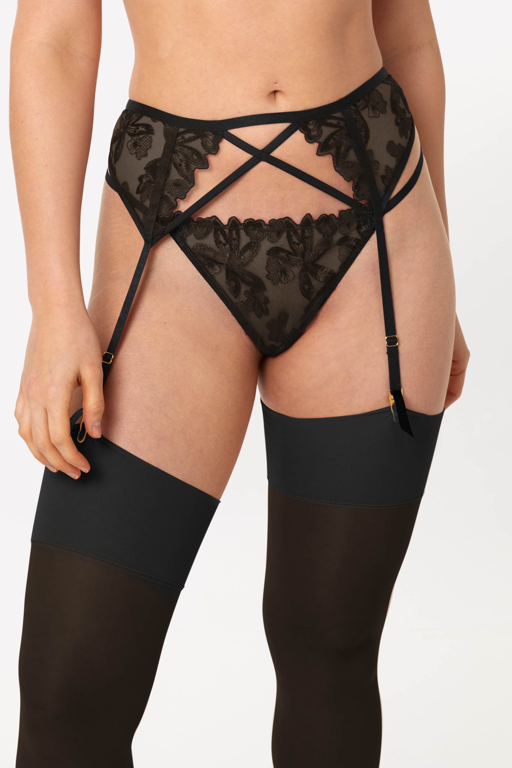 Eva Black Graphic Embroidery Suspender