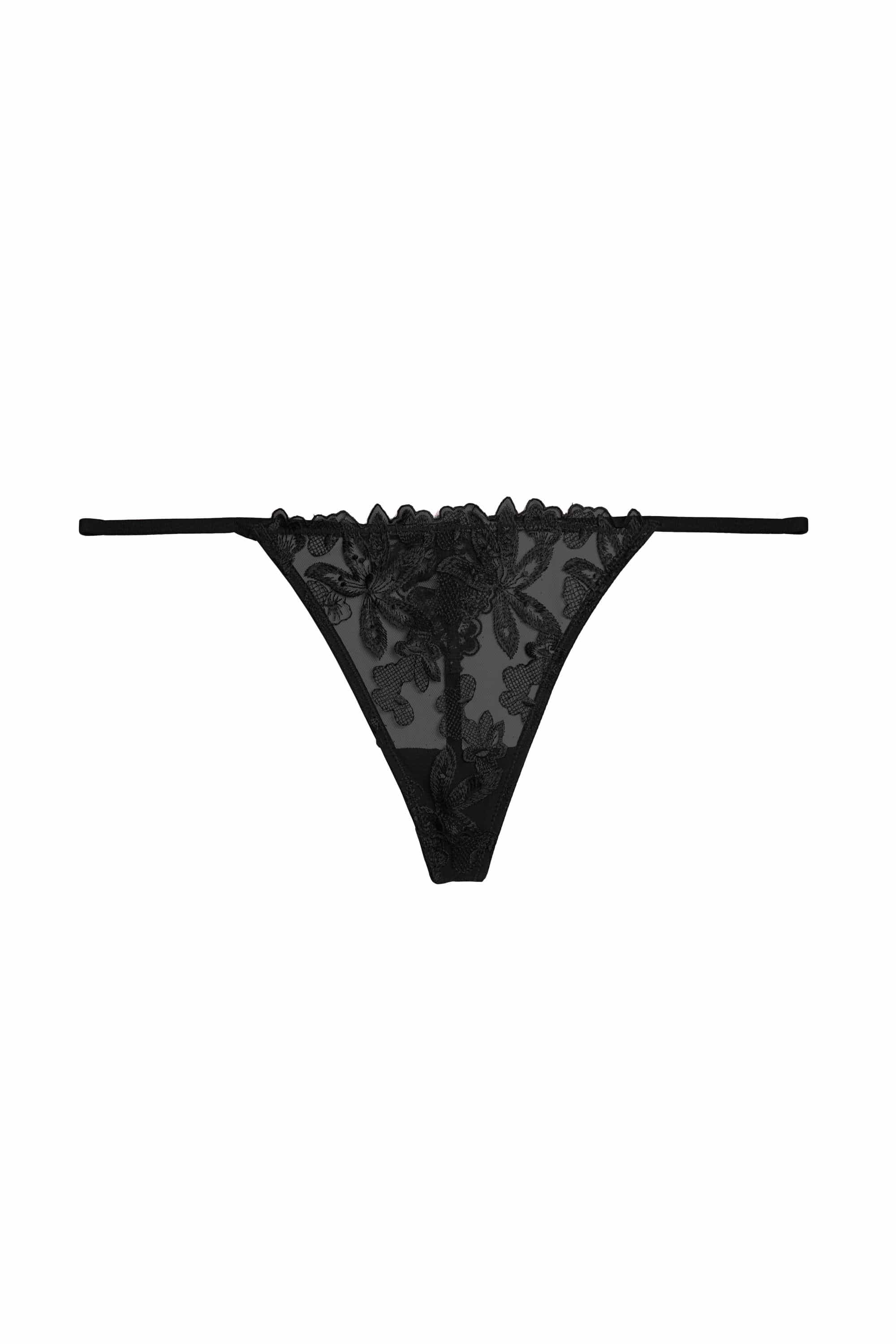 Eva Black Graphic Embroidery Thong