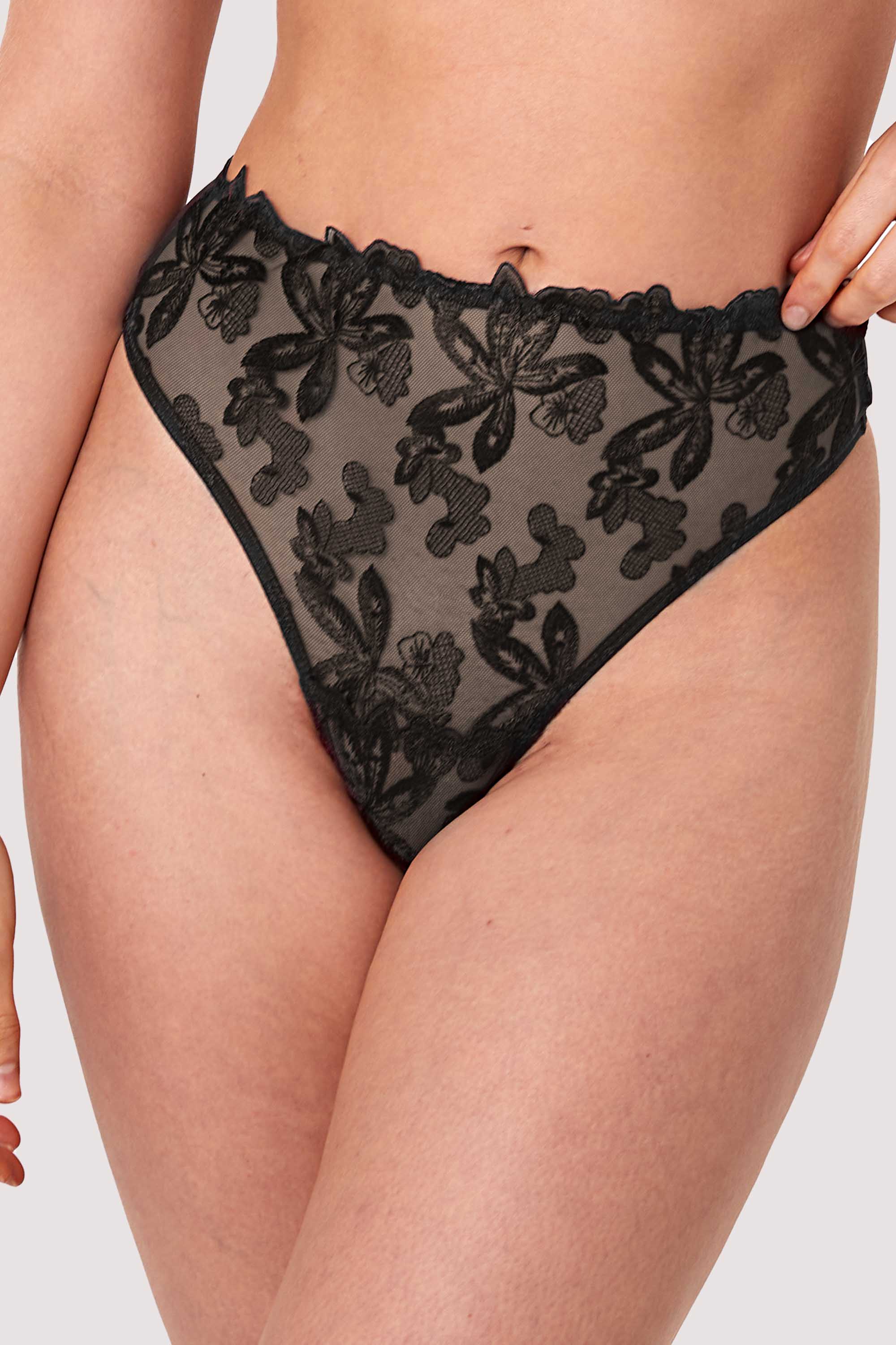 Eva Black Graphic Embroidery High Waist Thong