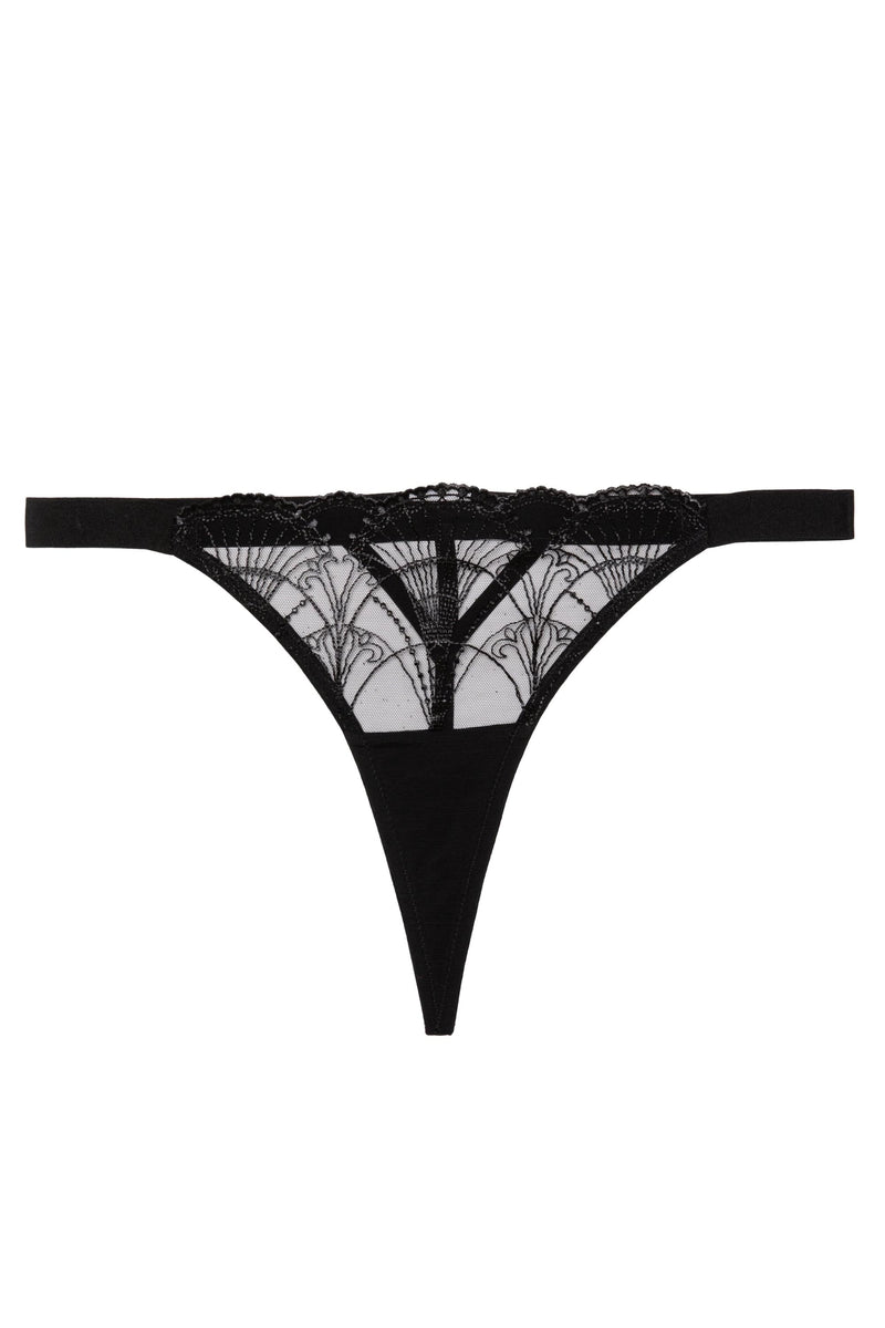 Pippa Black Deco Embroidered Caged Thong
