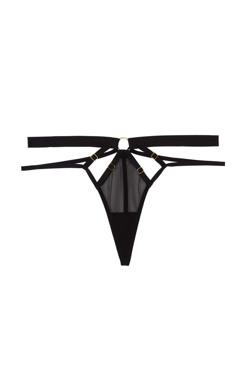 Alexa Black Mesh Overlay Thick Strap Thong