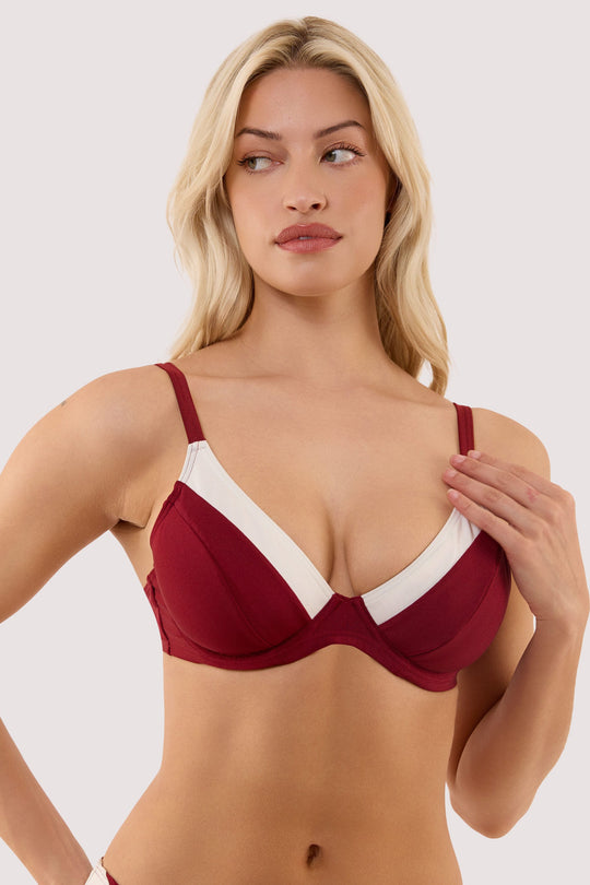 Stasia Wine and Ivory Fuller Bust Underwired Bikini Top