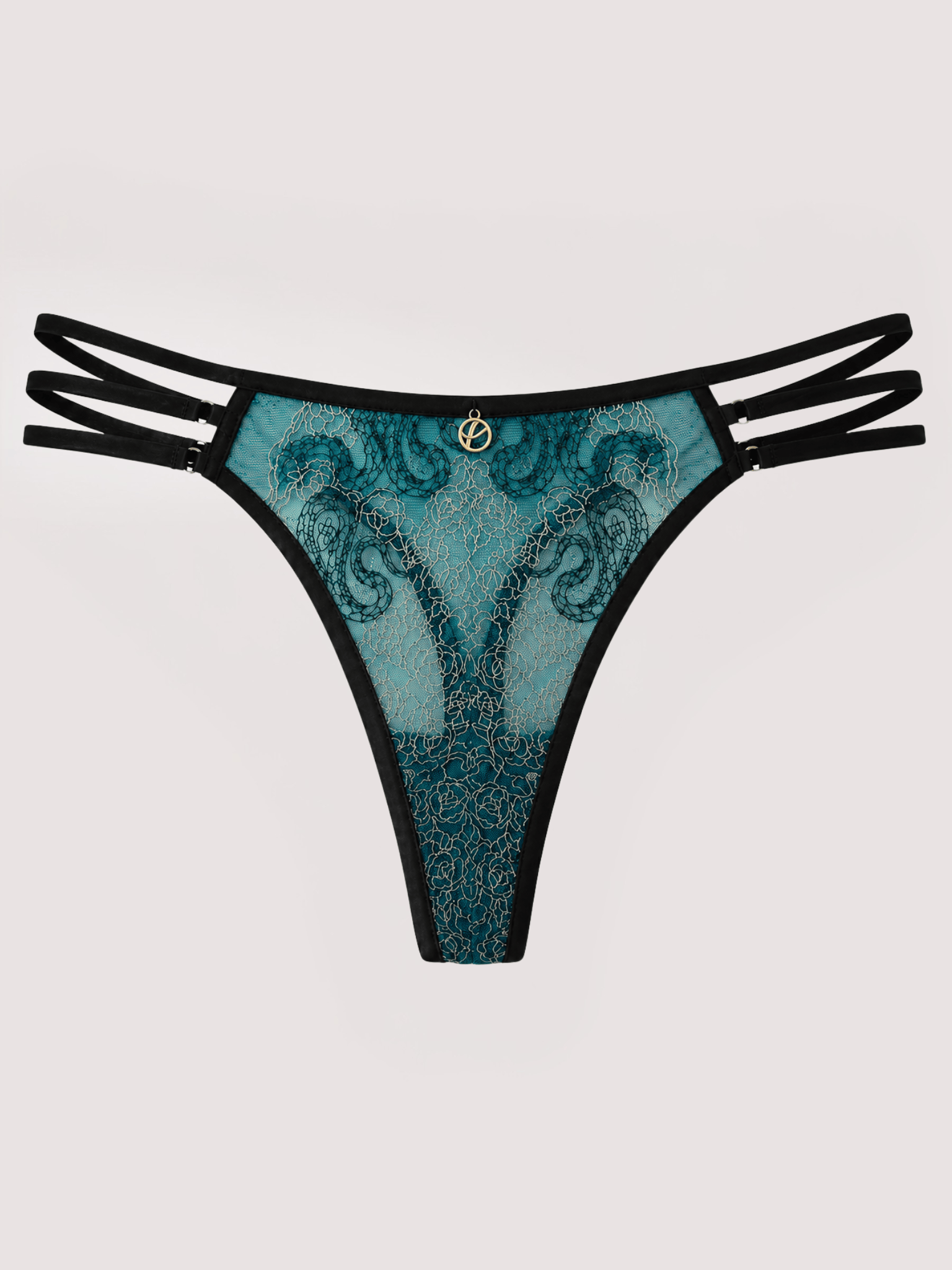 dakota teal & gold snake embroidery thong