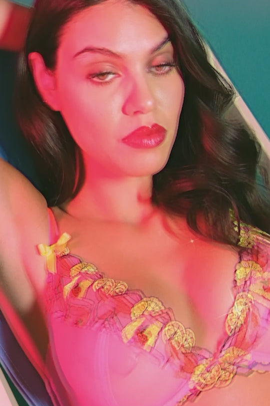 Magda Pink Neon Cocktail Embroidery Plunge Bra