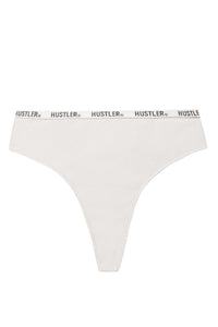 Branded Ribbed High Waist Ivory Thong
