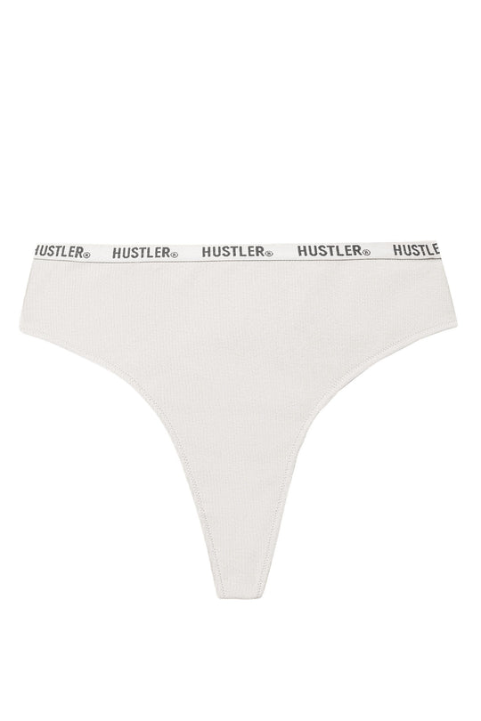 Branded Ribbed High Waist Ivory Thong