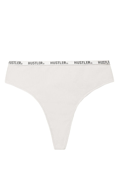 Branded Ribbed High Waist Ivory Thong – Playful Promises USA