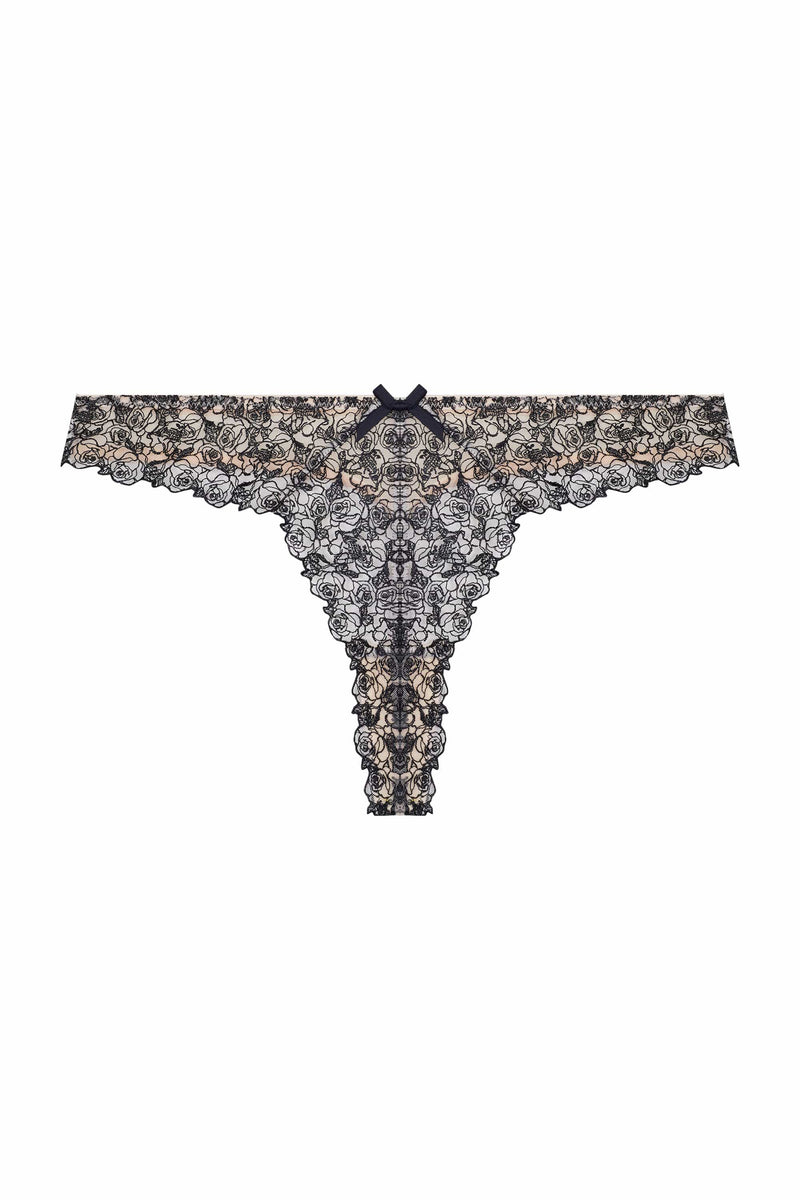 Skull & Roses Embroidery Peach Thong – Playful Promises USA