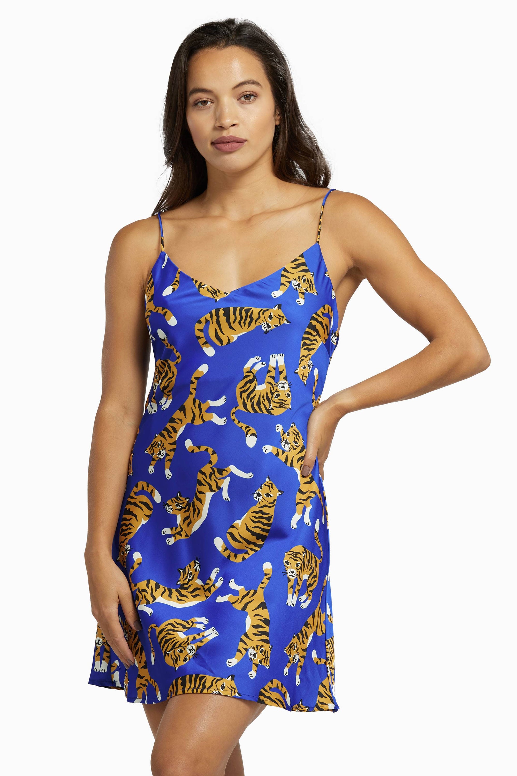 Kilo Brava Blue Tiger Satin Mini Slip Dress