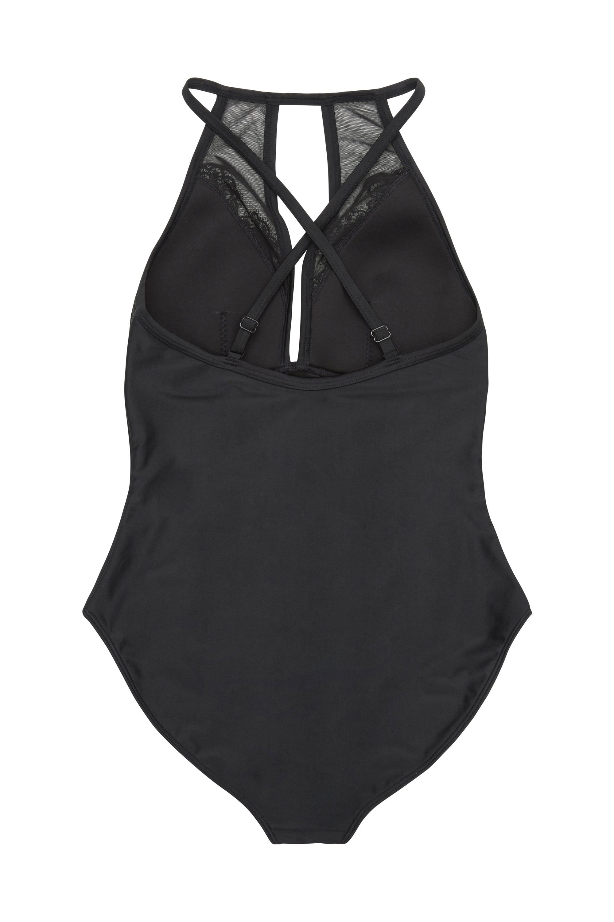Hunter McGrady Plus Size/Curve Black High Neck Lace Panel Swimsuit