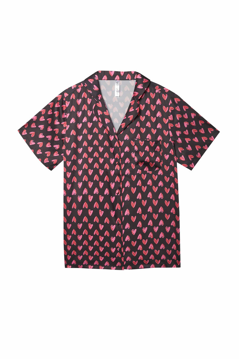 Heart Print Satin Pyjama Set