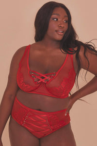 Kylie Red Lace Up High Waist Knicker