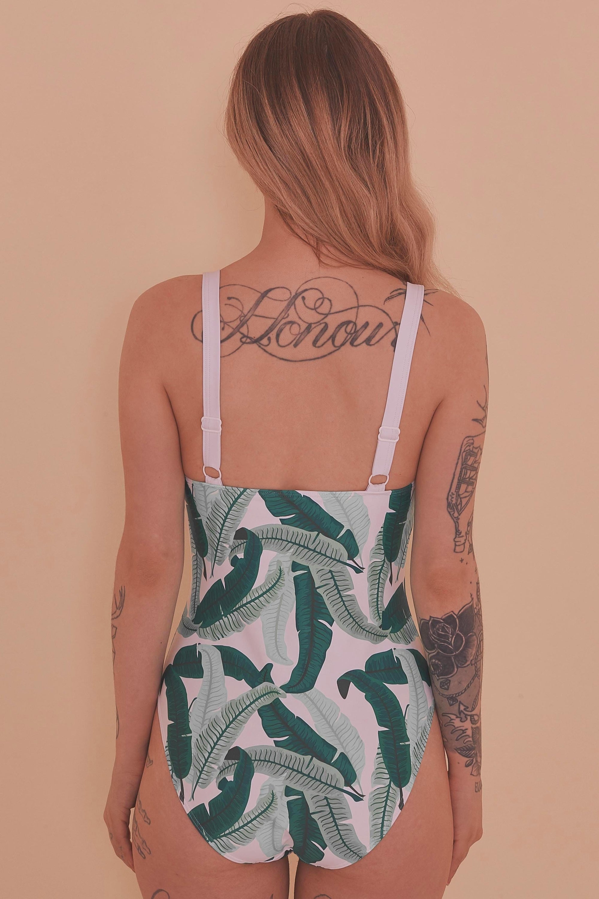 Banana Leaf Print Knot Front Swimsuit
