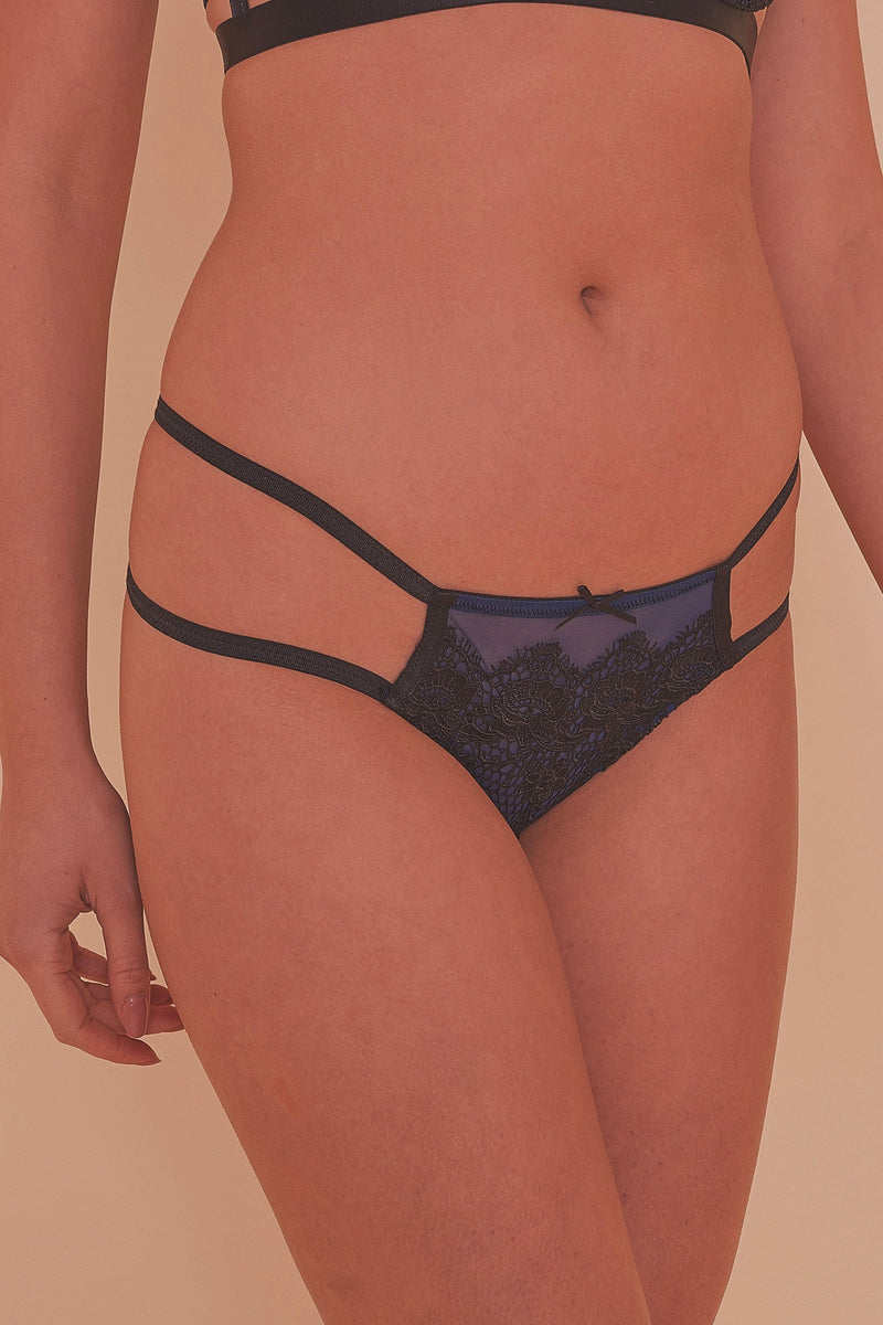 Tabitha Blue Embroidery Strappy Hipster Brief