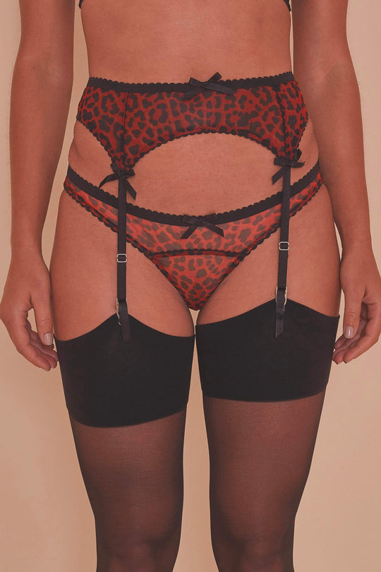 Josie Leopard Mesh Picot Suspender Belt Core