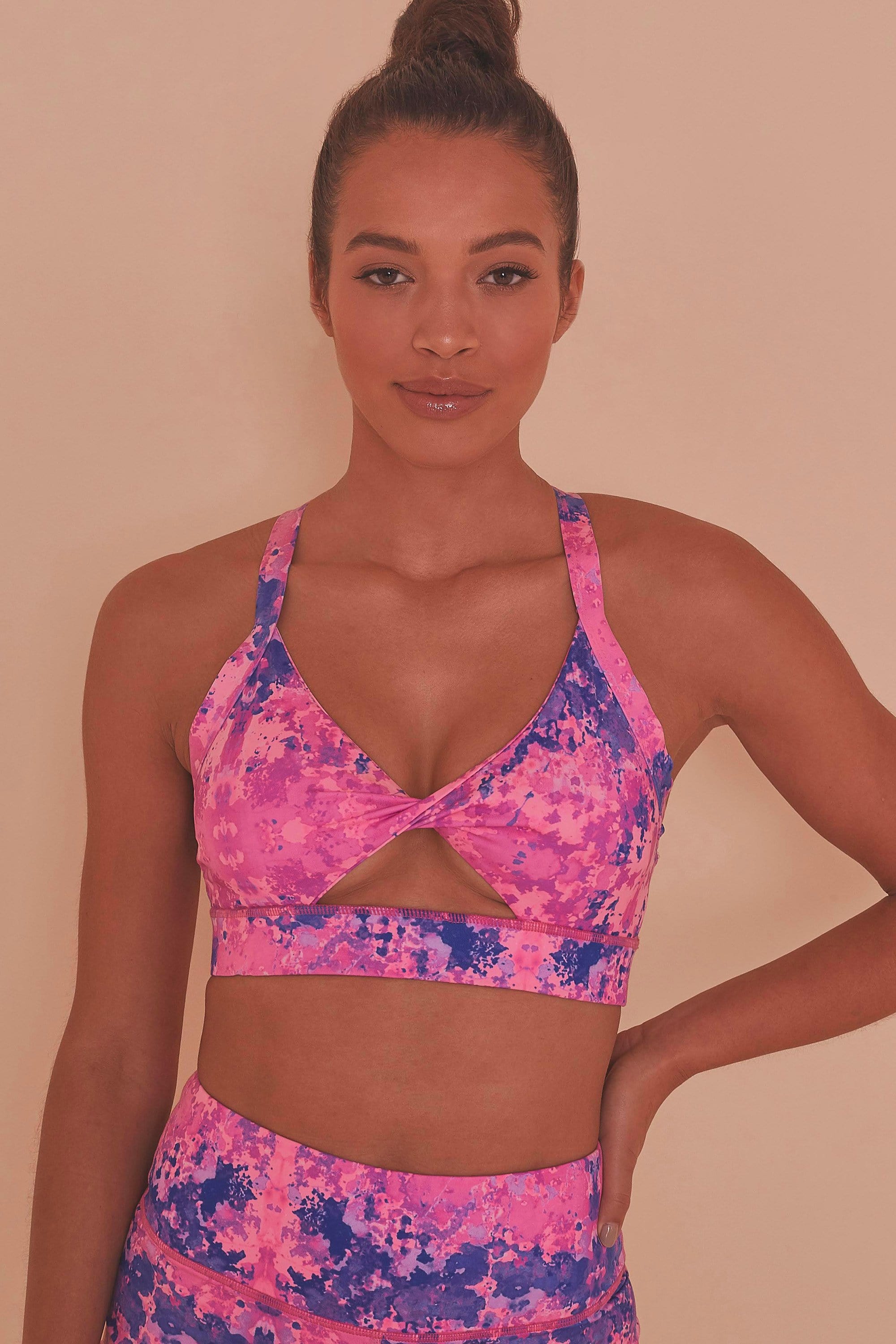 Pink Marble Twist Front Sports Bra – Playful Promises USA