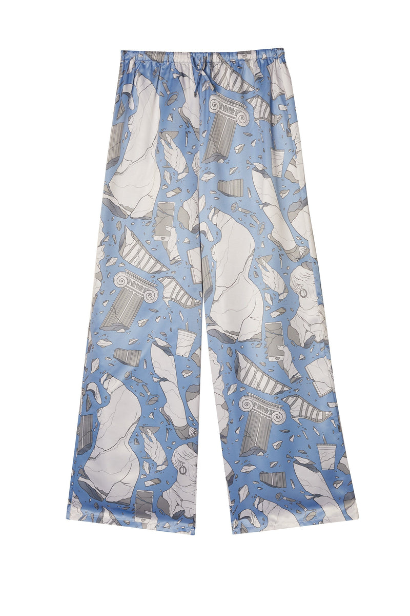 Logan Spector Recycled Blue Statues Satin Trousers