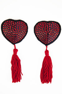 red nipple tassels diamante stones beads heart shaped boudoir burlesque