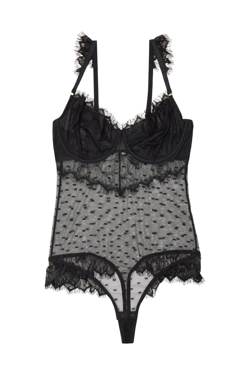 Wolf & Whistle Aime Dot Mesh and Lace Body Black – Playful Promises USA