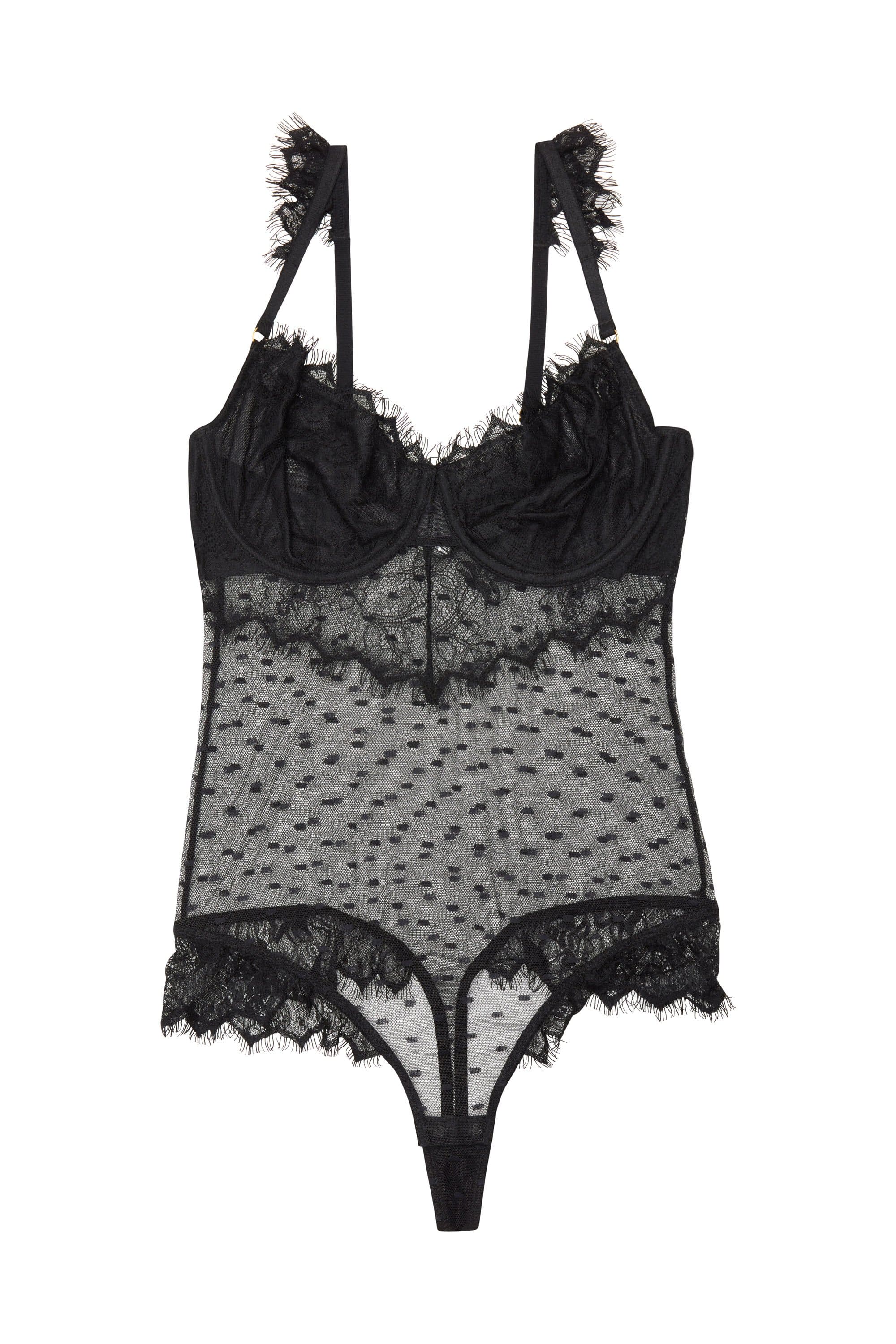 Wolf & Whistle Aime Dot Mesh and Lace Body Black
