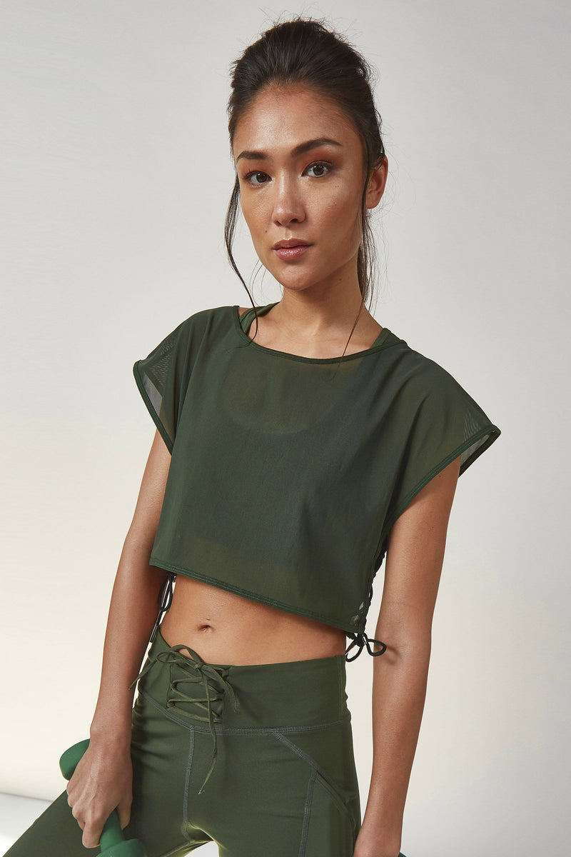 Mesh Crop Top Khaki