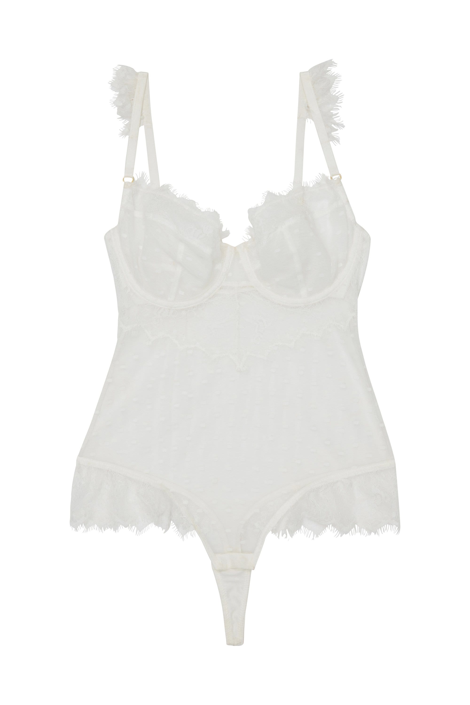 Wolf & Whistle Aime Dot Mesh and Lace Body Ivory