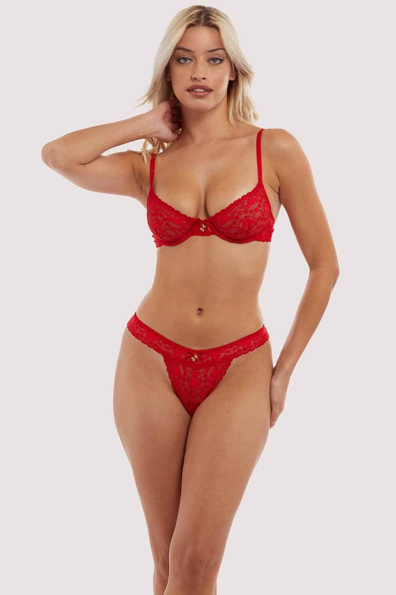 LOVE YOU SEXY Women Lace Lingerie Set,Lace Bra and Panty with Girdled 3  Pieces Set Cherry Red 70B : : Clothing, Shoes & Accessories