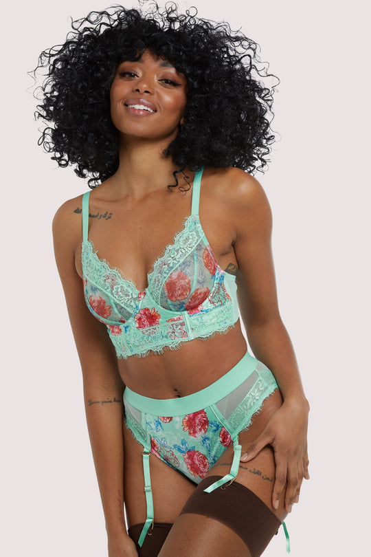 Sabey Mint Floral Longline Bra