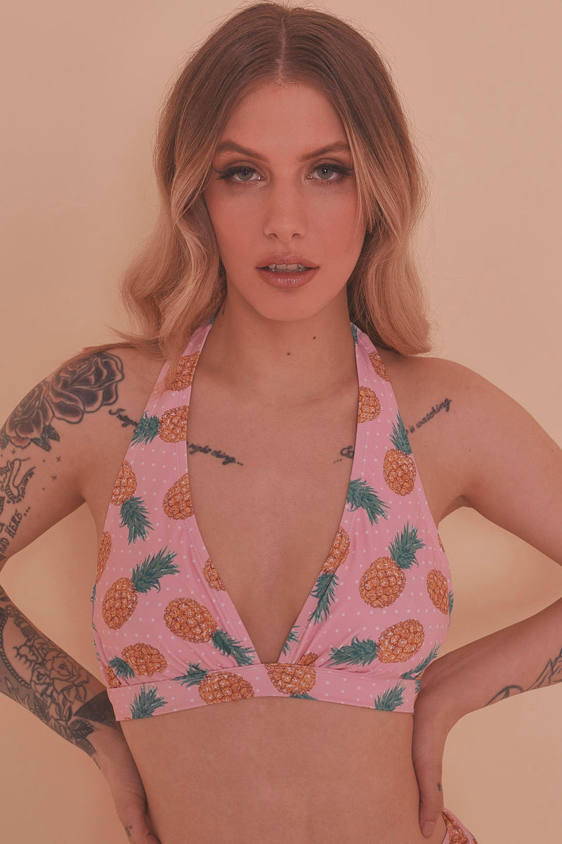 Pineapple Ruched Triangle Bikini Top