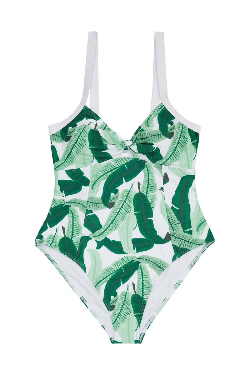 Banana Leaf Print Knot Front Swimsuit