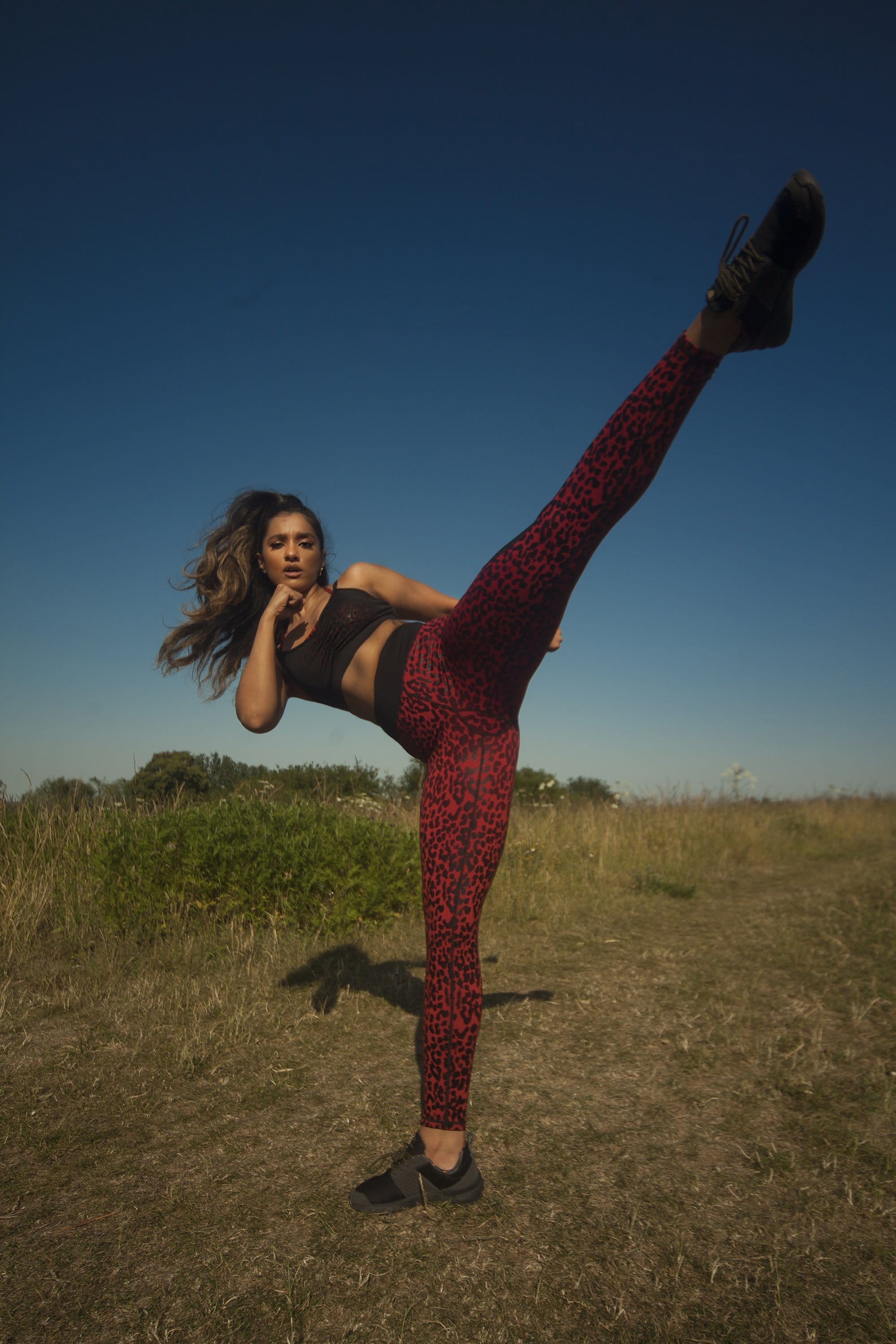 activewear red leopard print sports leggings