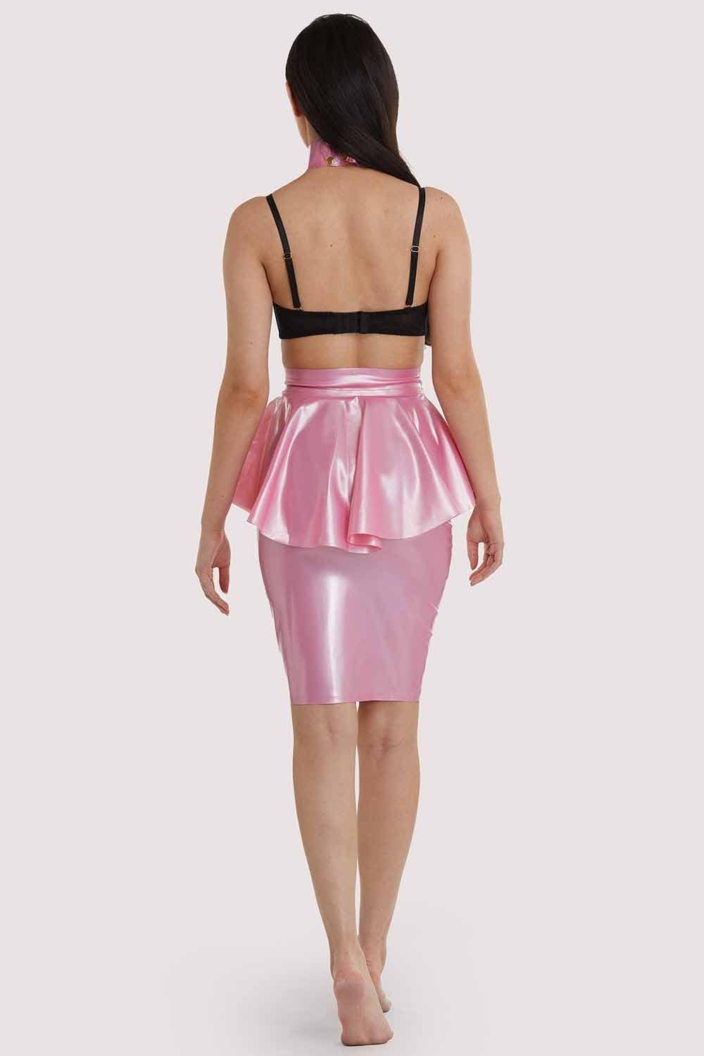 Pink Latex Peplum Ring Skirt