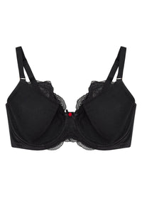 Fion Full Bust Black Satin and Lace Bra DD/E - K