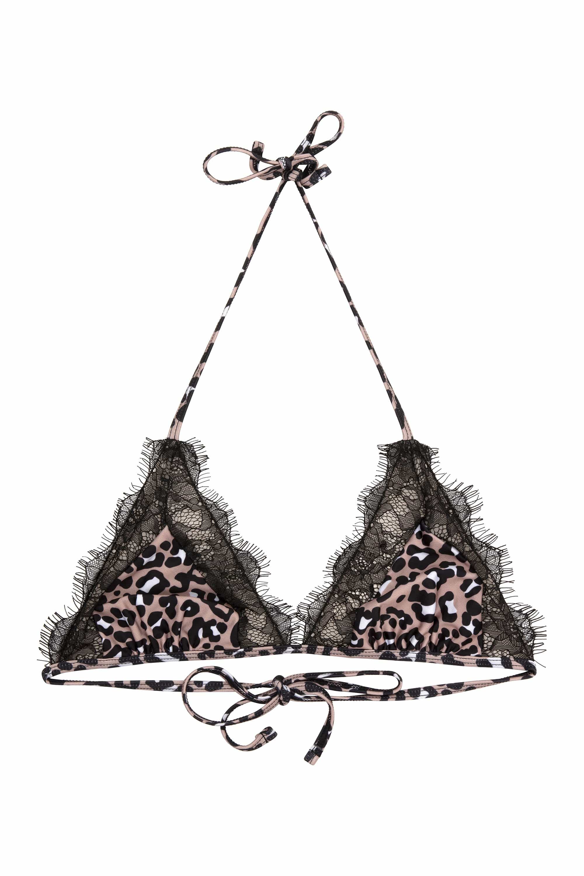 Leopard Eco Lace Trim Triangle Bikini Top