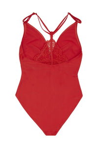 Hunter McGrady Plus Size/Curve Red Lace Detail Swimsuit