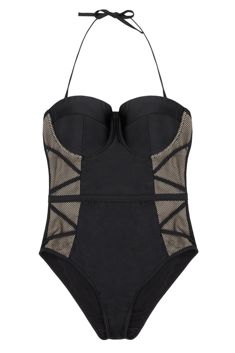 Hunter McGrady Plus Size/Curve Black Mesh Insert Swimsuit