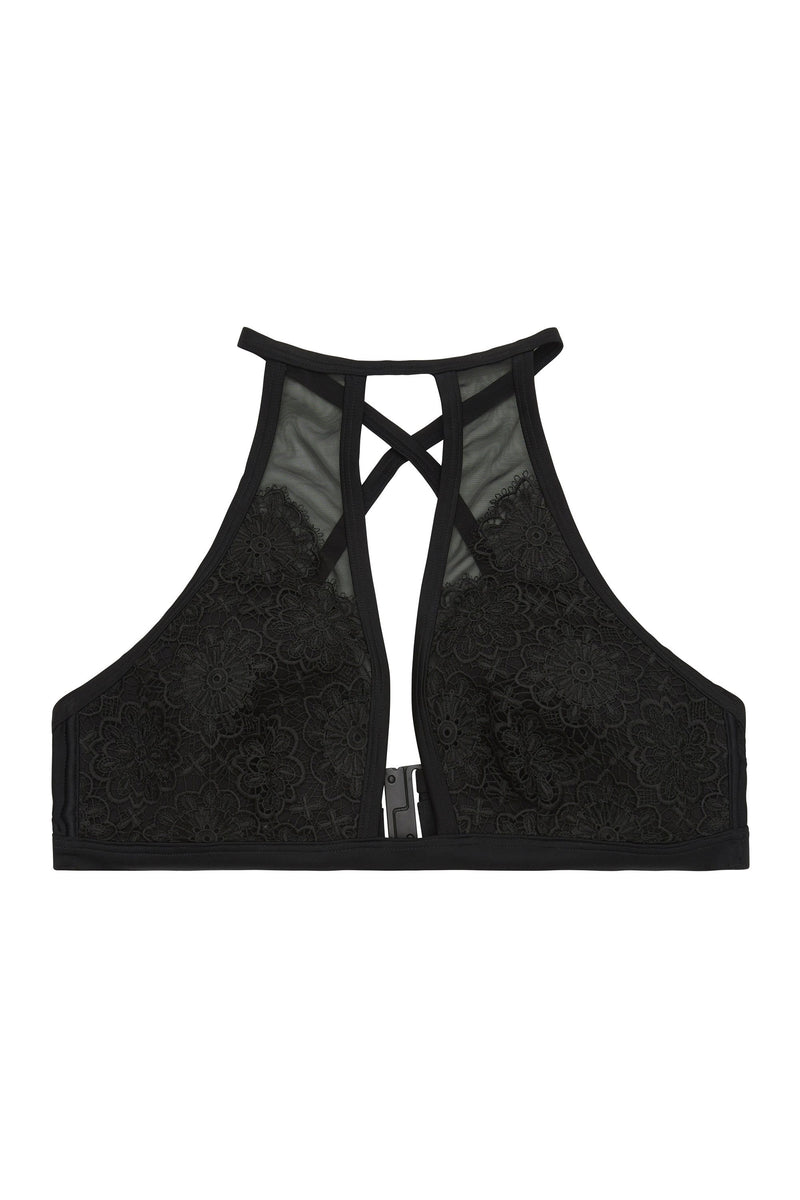 Hunter McGrady Plus Size/Curve Black High Neck Lace Panel Bikini Top