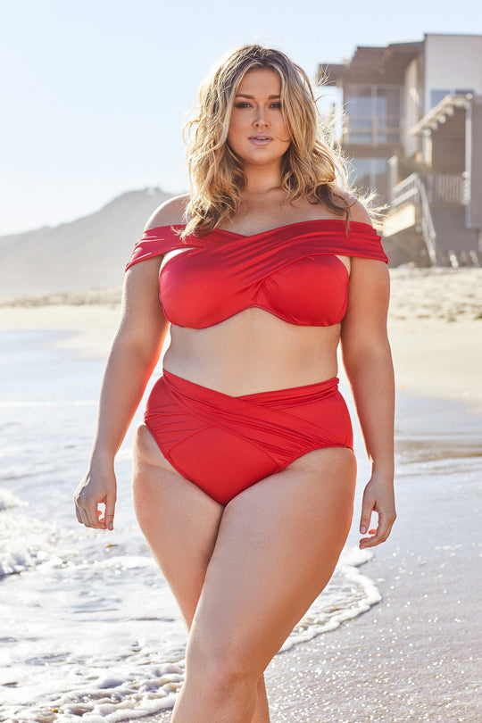 Hunter McGrady Plus Size/Curve Red Wrap Bikini Top