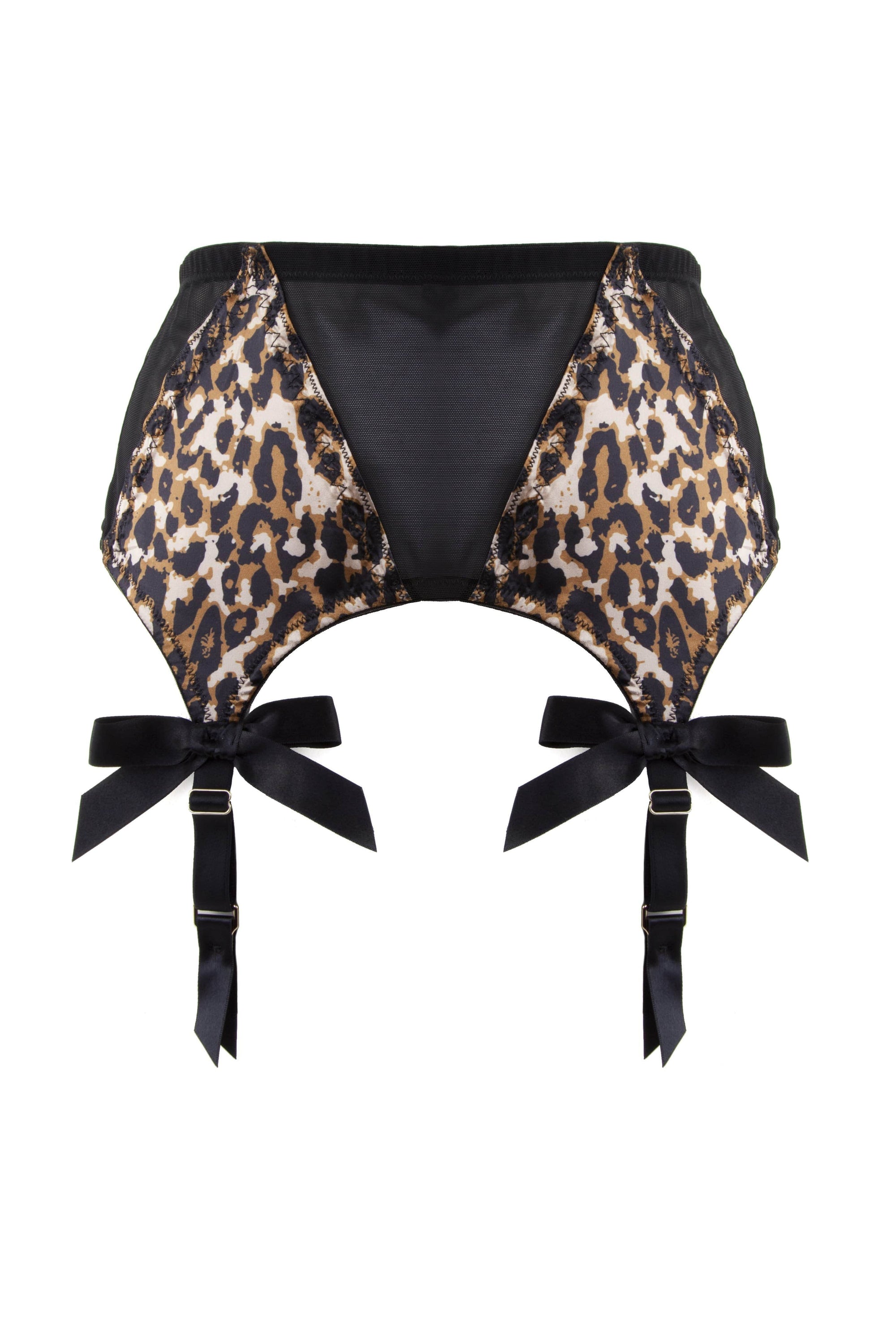 Bettie Page Leopard/Black Z Stitch Strap Suspender Belt
