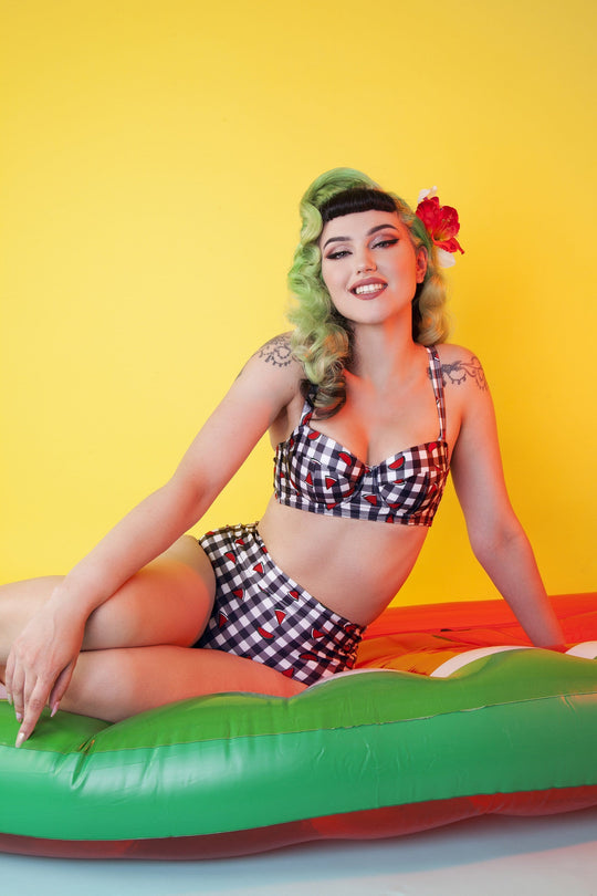 Melon Gingham Balcony top