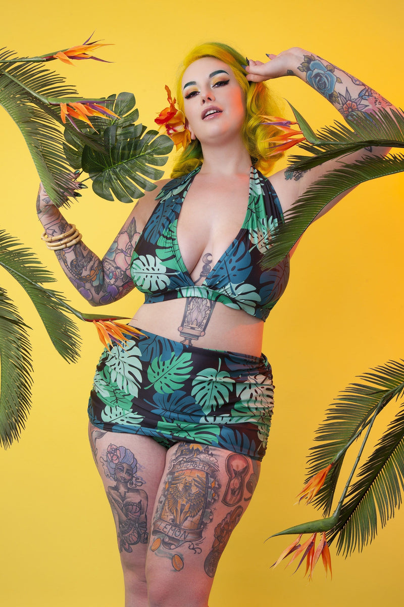 Collectif Green Palm Ruched triangle top