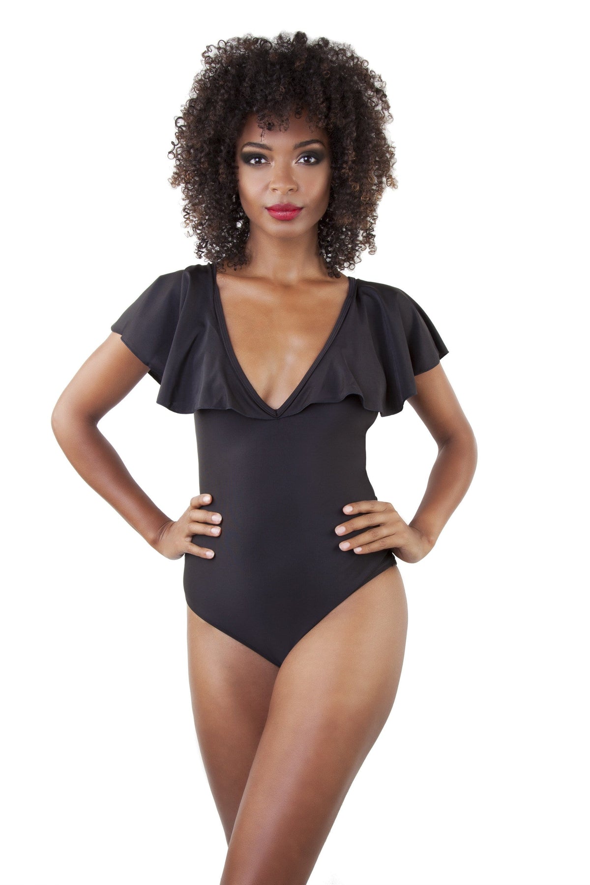 Ruffle neck hot sale swimsuit