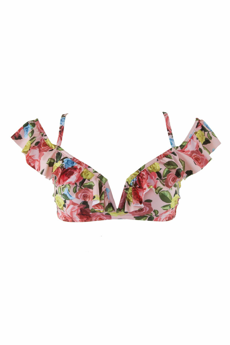 Peek & Beau Vintage Floral Ruffle Bardot Bikini Top – Playful Promises USA